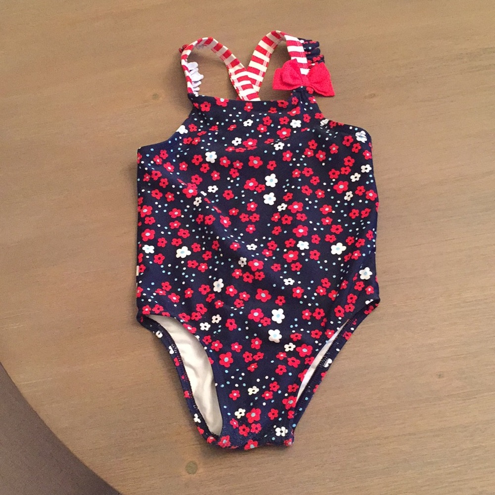 3T blue and red floral swimsuit